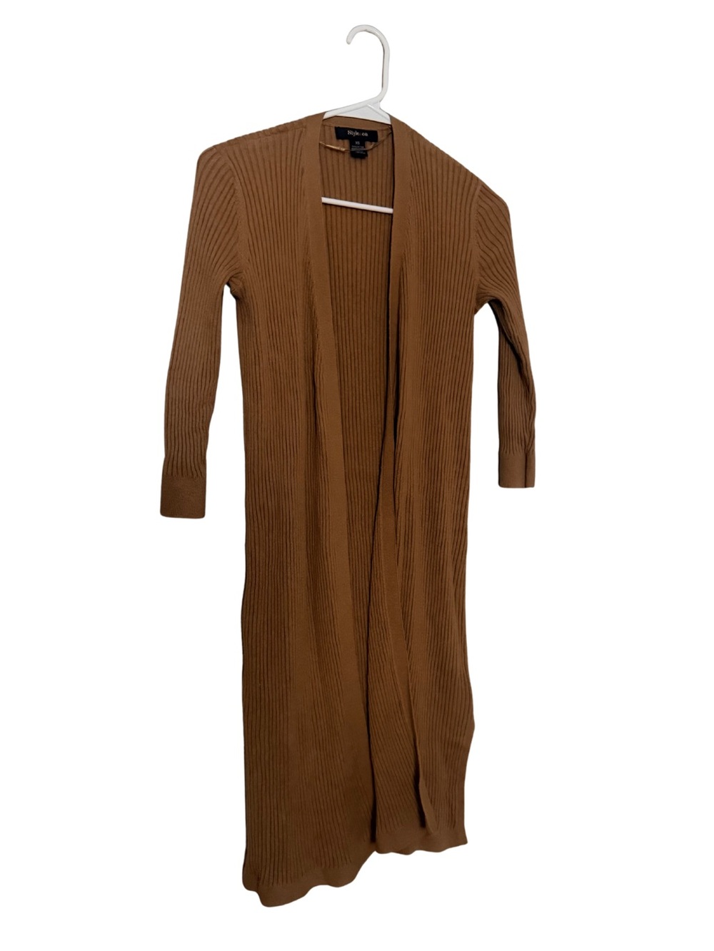 Style & Co. Long Ribbed Open Cardigan Sweater - Brown size XS